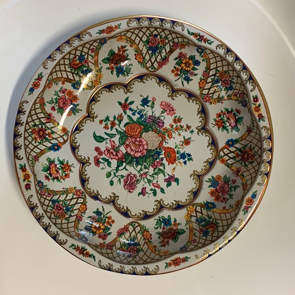 Daher England Serving Fruit Bowl Decorated Ware Tin Floral Gold Vintage 1971 - Picture 3 of 9